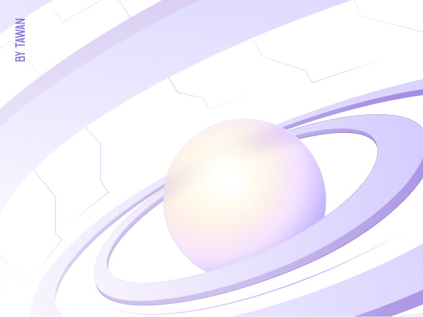 Glowing sphere ringed by orbital bands