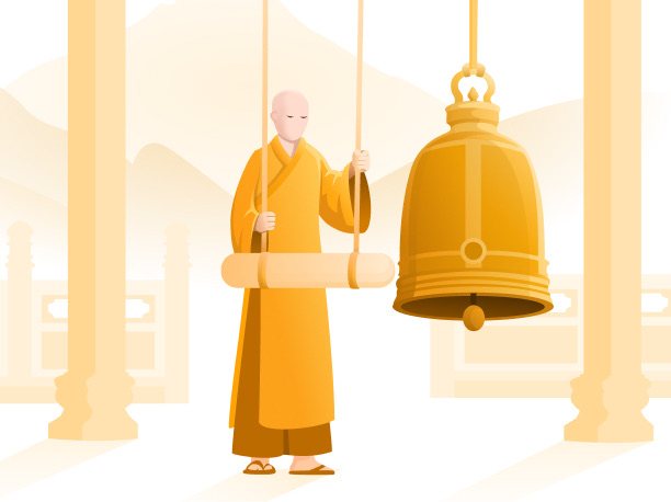 Monk ringing a temple bell