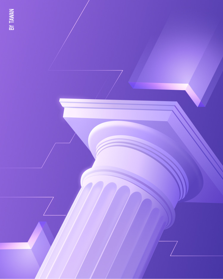 Fluted classical column against a violet field